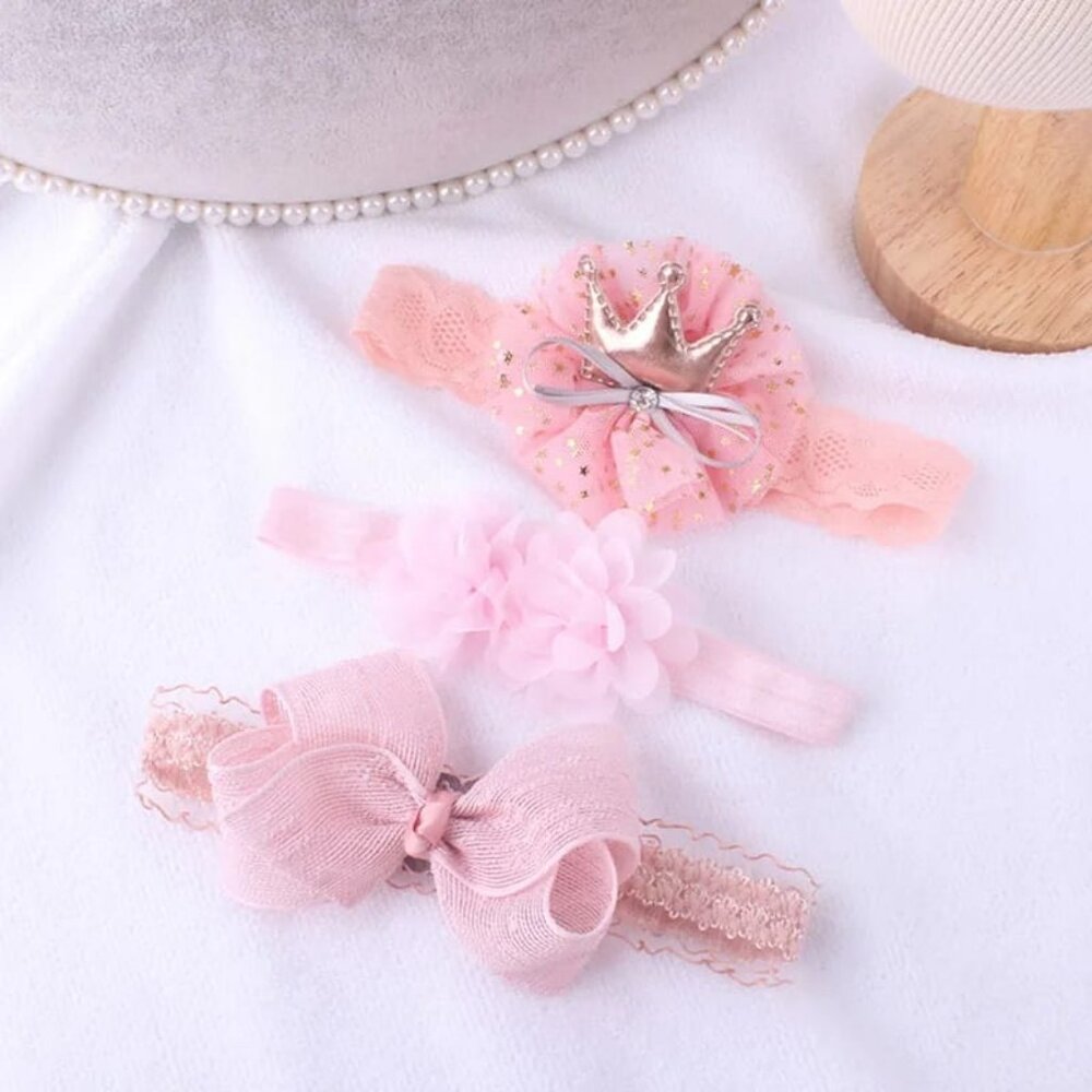 NEW - 3Pcs Set - Flower/Bows Baby Girl Headband - Baby Girls Hair Accessories